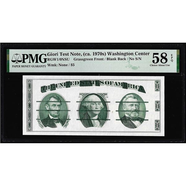 Circa 1970's Washington Center Giori Test Note PMG Choice About Uncirculated 58EPQ