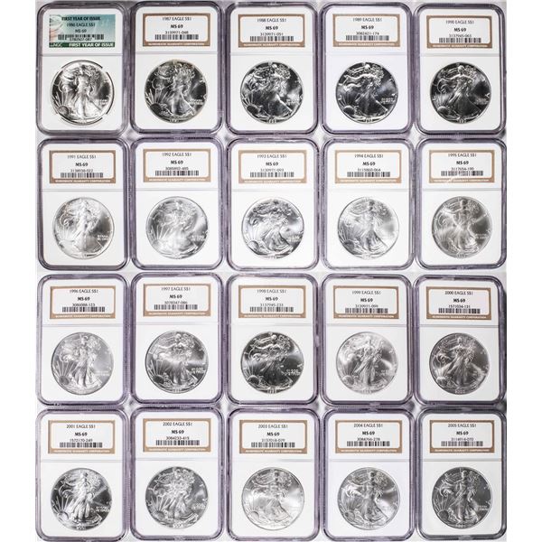 Lot of 1986-2005 $1 American Silver Eagle Coin Set NGC MS69