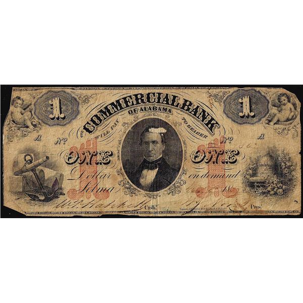 1857 $1 Commercial Bank of Alabama Selma Obsolete Note