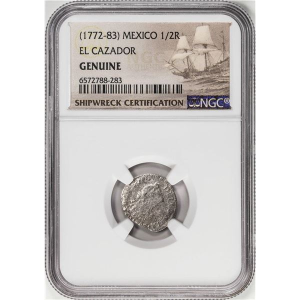 El Cazador Shipwreck (1772-83) Mexico 1/2 Real Silver Coin NGC Genuine w/ Story Card