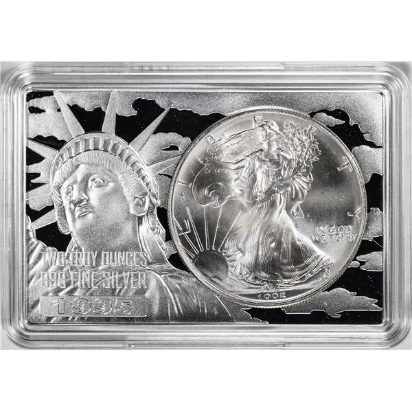 1995 $1 American Silver Eagle Coin & 2oz Silver Bar Set