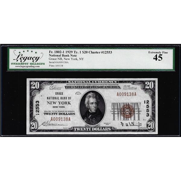 1929 $20 NB New York, NY CH# 12553 National Currency Note Legacy Extremely Fine 45