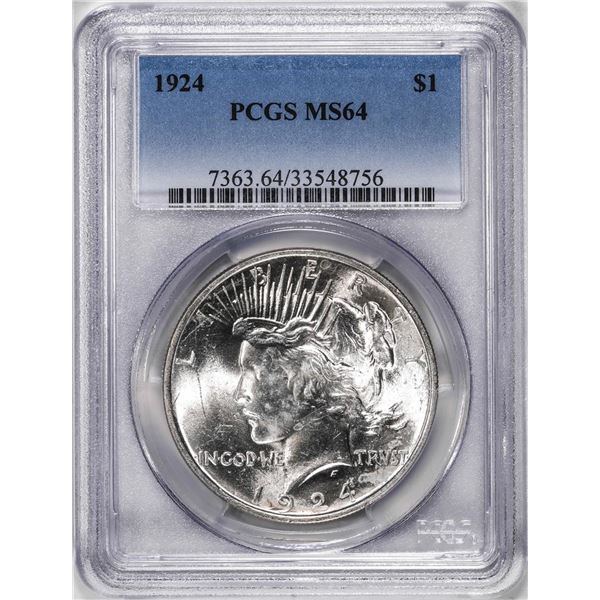 1924 $1 Peace Silver Dollar Coin PCGS MS64
