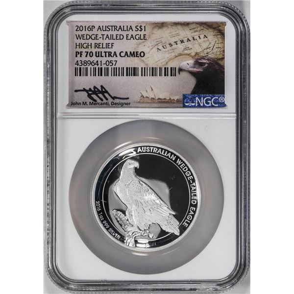 2016P $1 Australia Wedge-Tailed Eagle High Relief Coin NGC PF70 Ultra Cameo Mercanti