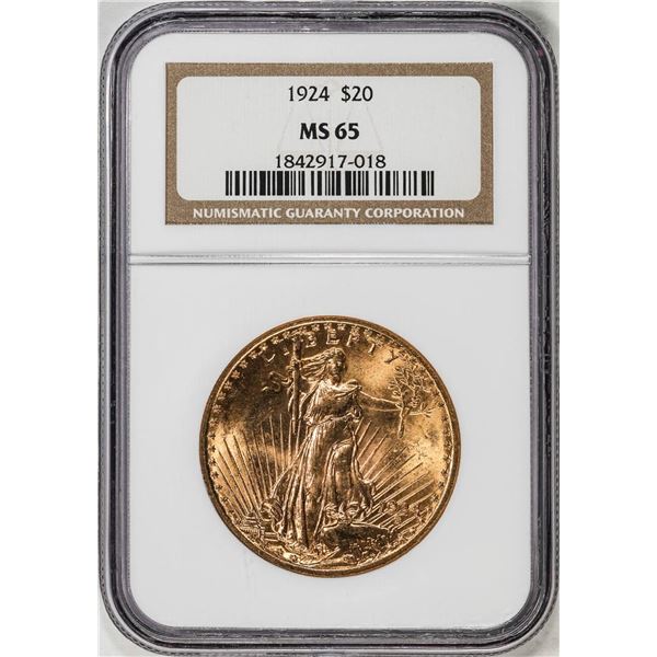 1924 $20 St. Gaudens Double Eagle Gold Coin NGC MS65