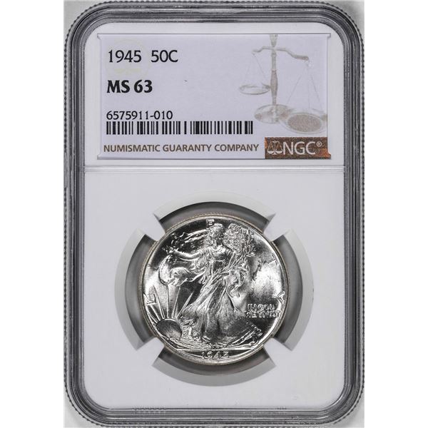 1945 Walking Liberty Half Dollar Coin NGC MS63