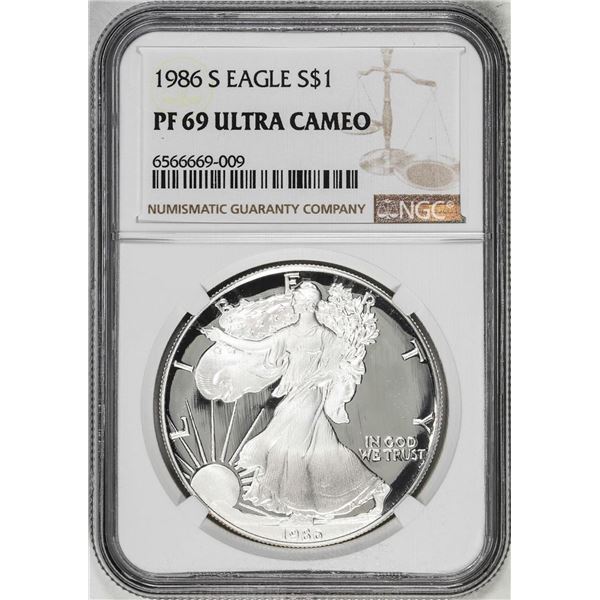 1986-S $1 Proof American Silver Eagle Coin NGC PF69 Ultra Cameo