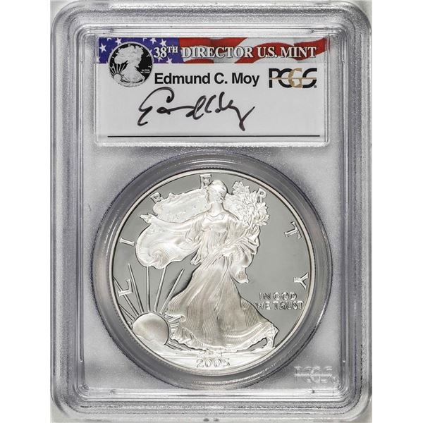 2005-W $1 Proof American Silver Eagle Coin PCGS PR69DCAM Edmund Moy Signature