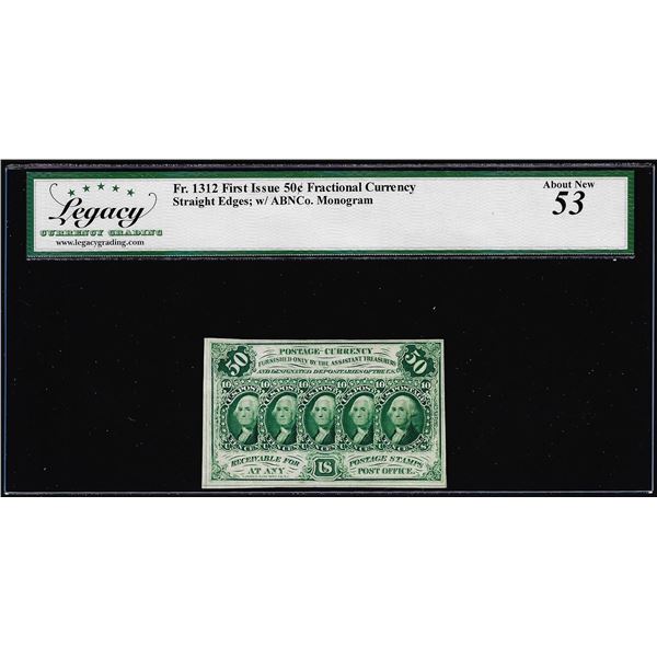 1862 First Issue Fifty Cents Fractional Currency Note Fr.1312 Legacy About New 53