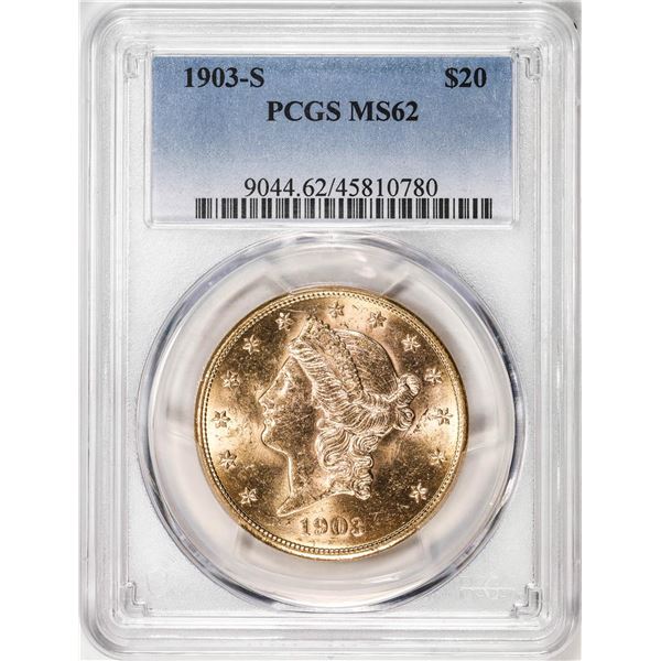 1903-S $20 Liberty Head Double Eagle Gold Coin PCGS MS62