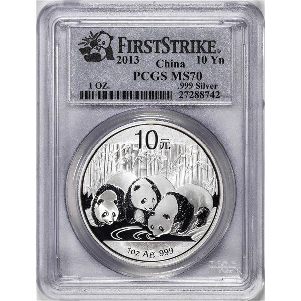 2013 China 10 Yuan Silver Panda Coin PCGS MS70 First Strike