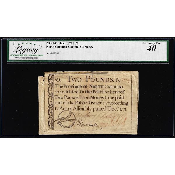 December 1771 Two Pound North Carolina Colonial Note NC-141 Legacy Extremely Fine 40