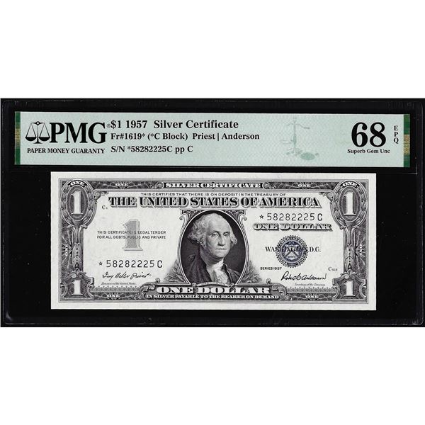 1957 $1 Silver Certificate Star Note Fr.1619* PMG Superb Gem Uncirculated 68EPQ