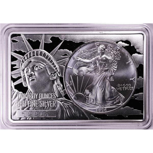 1996 $1 American Silver Eagle Coin & 2oz Silver Bar Set