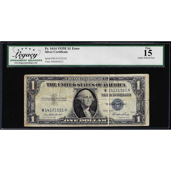 1935E $1 Silver Certificate Note Gutter Fold Error Legacy Fine 15