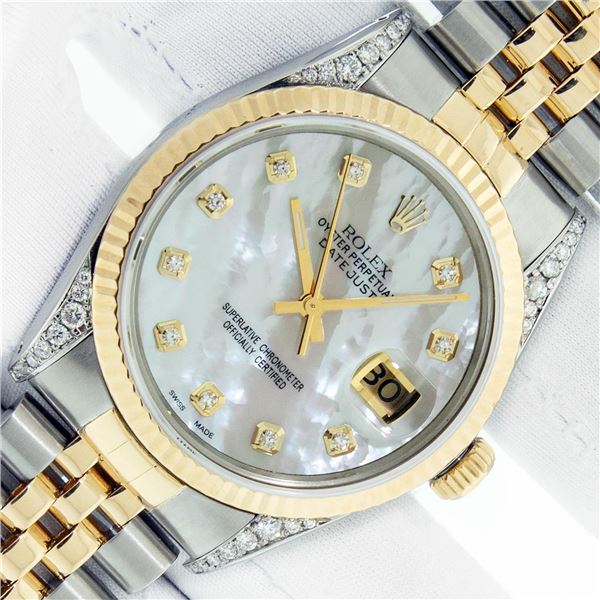 Rolex Men's Two Tone MOP Diamond Datejust Wristwatch