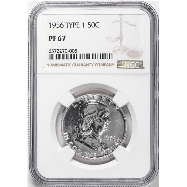 1956 Type 1 Proof Franklin Half Dollar Coin NGC PF67