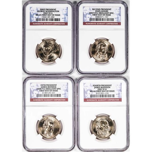 Lot of (4) 2007 & 2008 Presidential Dollar Coins NGC Certified