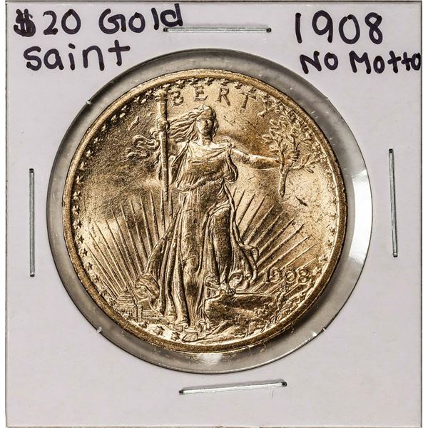 1908 No Motto $20 St Gaudens Double Eagle Gold Coin