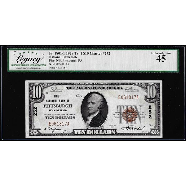 1929 $10 NB Pittsburgh, PA CH# 252 National Currency Note Legacy Extremely Fine 45