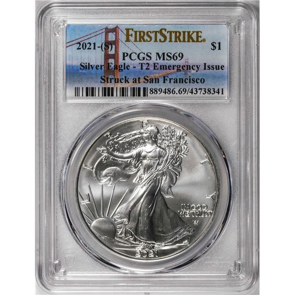 2021-(S) Type 2 $1 American Silver Eagle Coin PCGS MS69 First Strike Emergency Issue