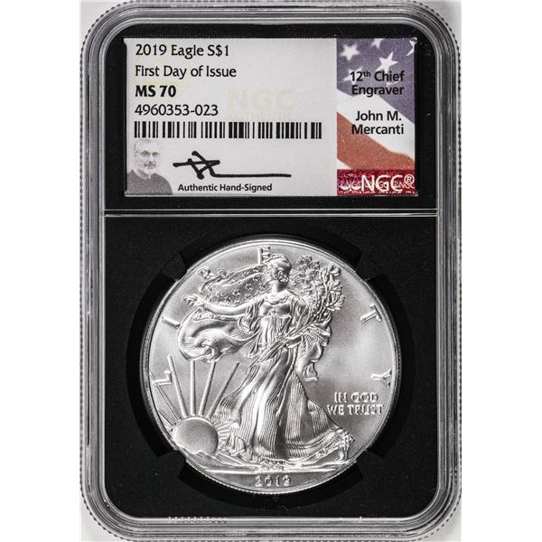 2019 $1 American Silver Eagle Coin NGC MS70 Mercanti Signature First Day of Issue