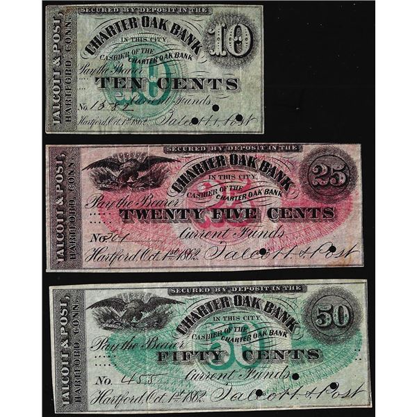 Lot of (3) 1862 Charter Oak Bank Fractional Obsolete Notes