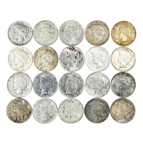 Lot of (20) $1 Peace Silver Dollar Coins Culls