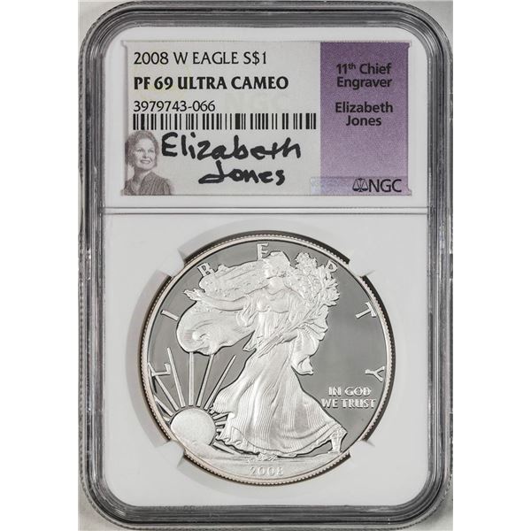 2008-W $1 Proof American Silver Eagle Coin NGC PF69 Ultra Cameo E. Jones Signature