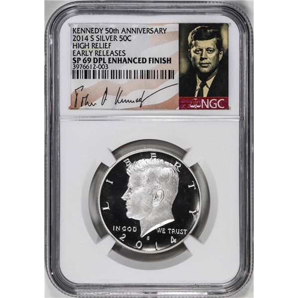 2014-S High Relief Kennedy Half Dollar Coin NGC SP69 DPL Enhanced Finish Kennedy Signed