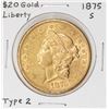 Image 1 : 1875-S Type 2 $20 Liberty Head Double Eagle Gold Coin