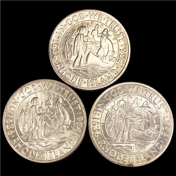 (3) 1936 PDS Rhode Isle. Half Dollars