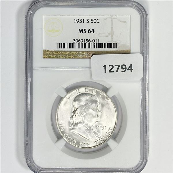 1951-S Franklin Half Dollar NGC-MS64