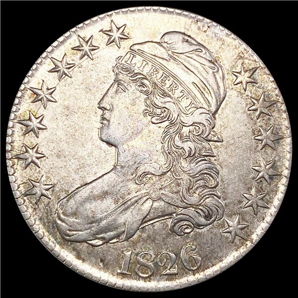 1826 Die Breaks Obv Capped Bust Half CLOSELY UNC