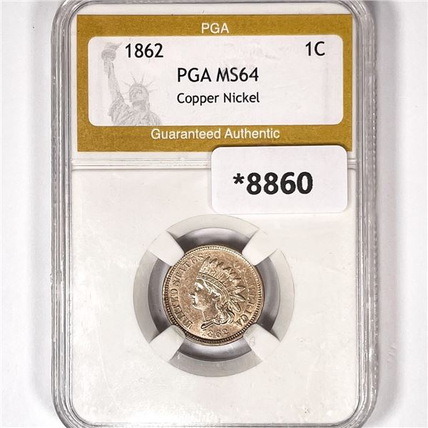 1862 Copper Nickel Indian Head Cent PGA-MS64