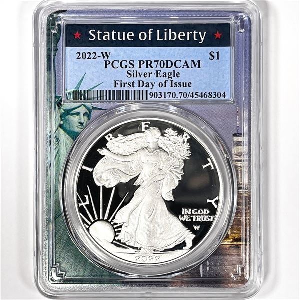 2022-W American Silver Eagle PCGS-PR70 DCAM, 1st Day of Issue