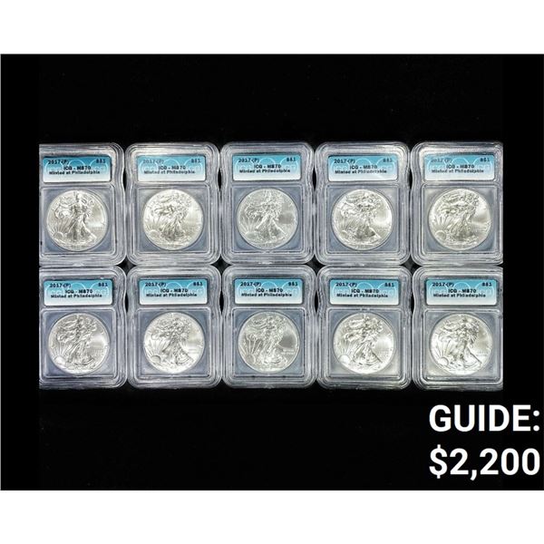 (10) 2017-P RARE American Silver Eagle ICG-MS70