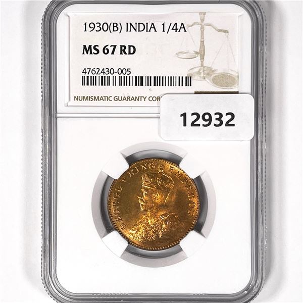 1930(B) India 1/4 Anna NGC-MS67 RD