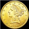 Image 1 : 1901 $5 Gold Half Eagle UNCIRCULATED