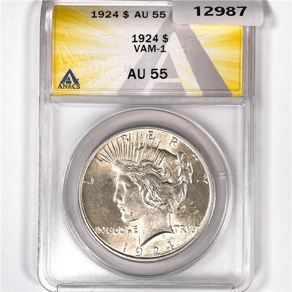 1924 VAM 1 Silver Peace Dollar ANACS-AU55
