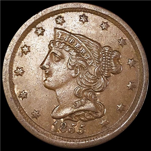 1855 Braided Hair Half Cent NEARLY UNCIRCULATED