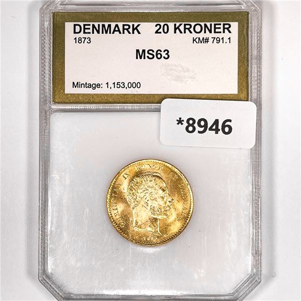 1873 Denmark 20 Kroner PCI-MS63