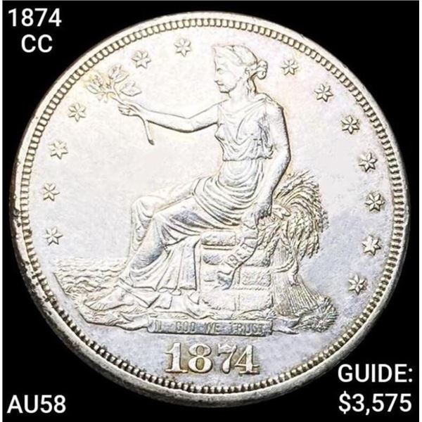 1874-CC Trade Silver Dollar CHOICE AU
