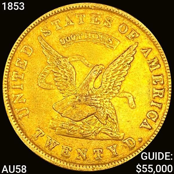 1853 $20 Gold US Assay Coin CLOSELY UNCIRCULATED