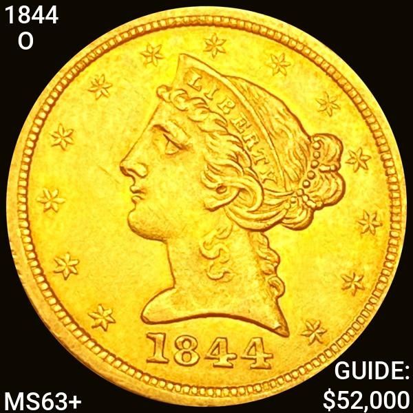 1844-O $5 Gold Half Eagle CHOICE BU+