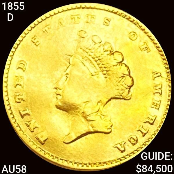 1855-D TY2 Rare Gold Dollar CHOICE AU