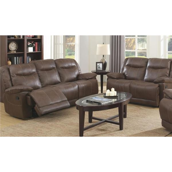 BRAND NEW WHISKY BROWN LEATHERETTE RECLINING SOFA WITH