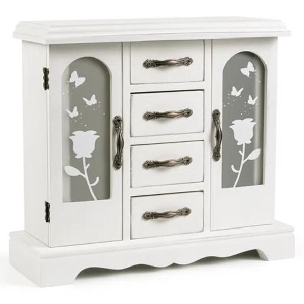 NEW WHITE ANTIQUED JEWELLERY BOX/CABINET