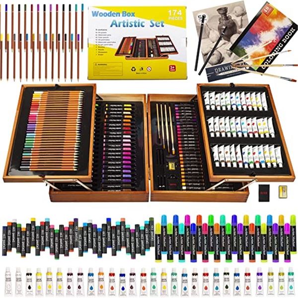 NEW 174PCS WOODEN BOX ARTIST KIT