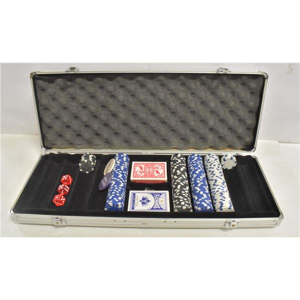 POKER CHIP CASE C/W KEYS, PLAYING CARDS AND CHIPS